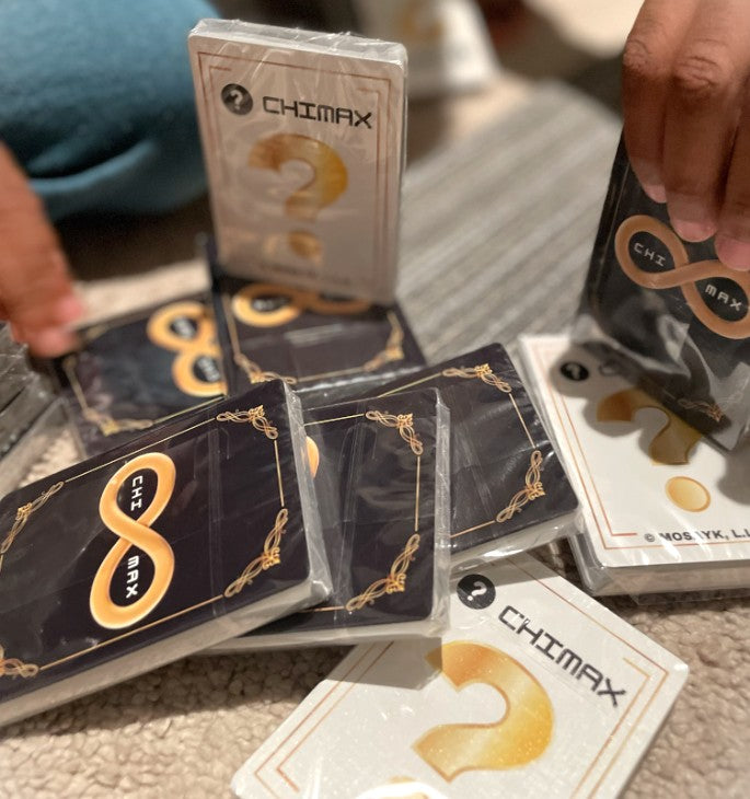 "Mosayk logo featuring ChiMax educational STEM card game - revolutionary 40-card system teaching mathematical strategy to children"