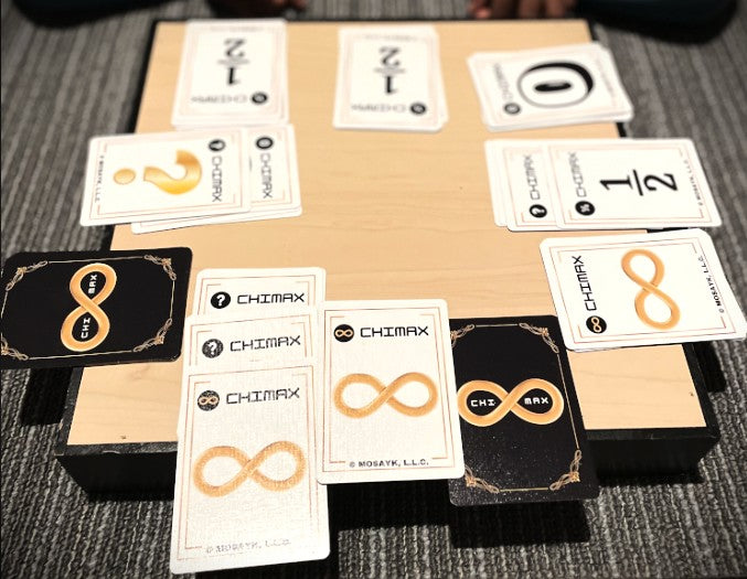 "ChiMax card game logo with tagline 'God's Greatest Game' - innovative educational card system created by Mosayk for mathematical learning"