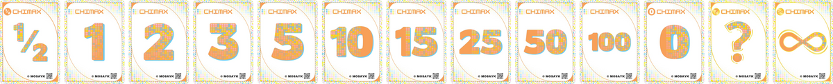 The thirteen CHIMAX cards in the Candy colorway, laid out in order