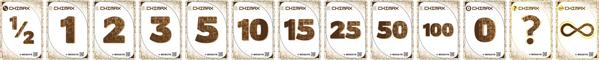 The thirteen CHIMAX cards in the Coco colorway, laid out in order