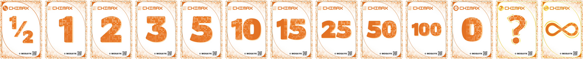The thirteen CHIMAX cards in the Happy colorway, laid out in order