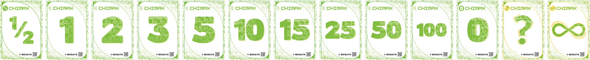 The thirteen CHIMAX cards in the Lucky colorway, laid out in order