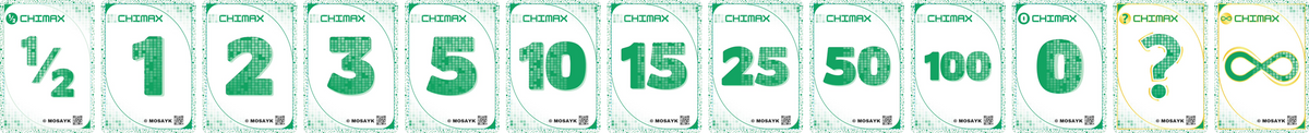 The thirteen CHIMAX cards in the Mint colorway, laid out in order