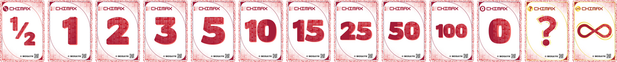 The thirteen CHIMAX cards in the Passion colorway, laid out in order
