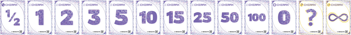 The thirteen CHIMAX cards in the Royalty colorway, laid out in order